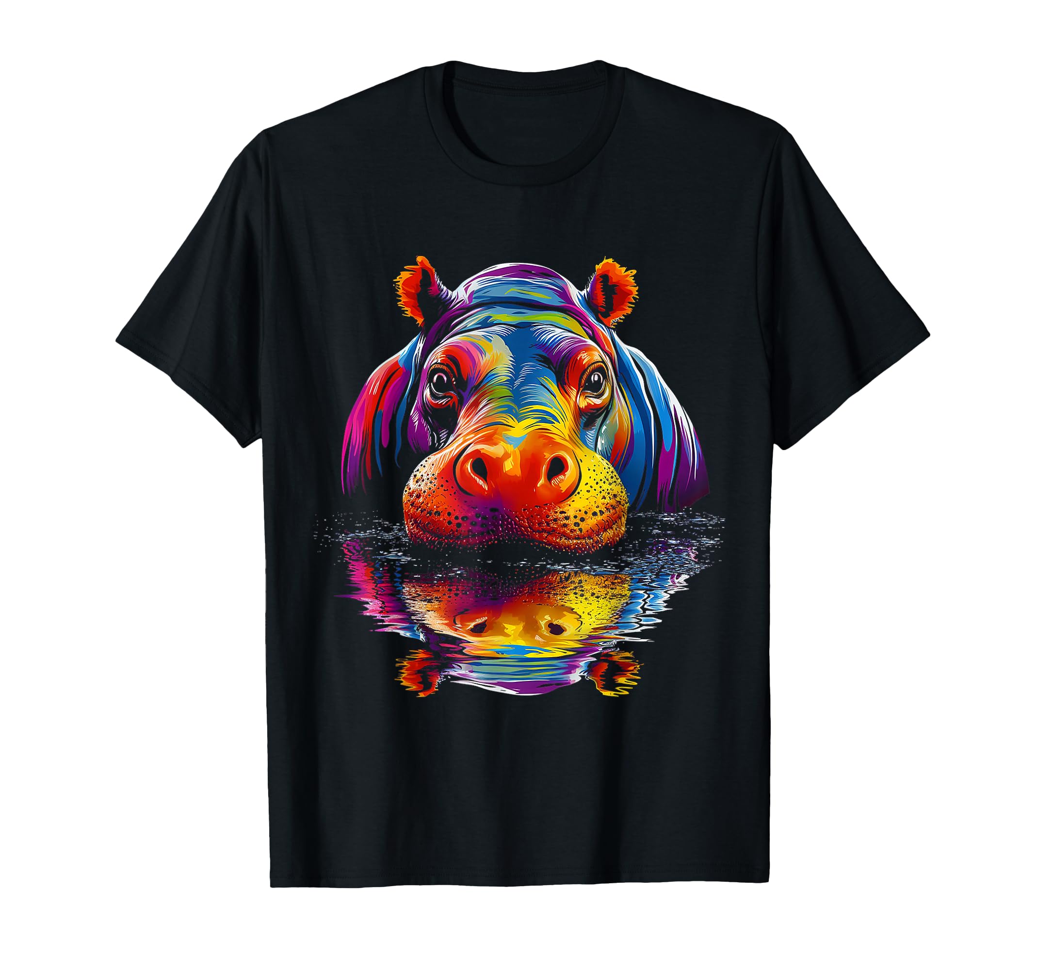Hippo Colorful Art Animal Cute Graphic Motif Hippo T-Shirt