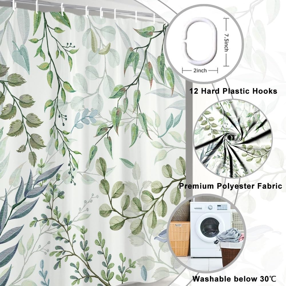 Uiiooazy Cortina de Ducha de Hoja Eucalipto, Cortinas de Ducha Verde Oro Abstracto Planta Cortinas de Baño Antimoho Impermeable Lavable Tejido de Poliéster Cortina Ducha con Ganchos 90x180cm — view 303