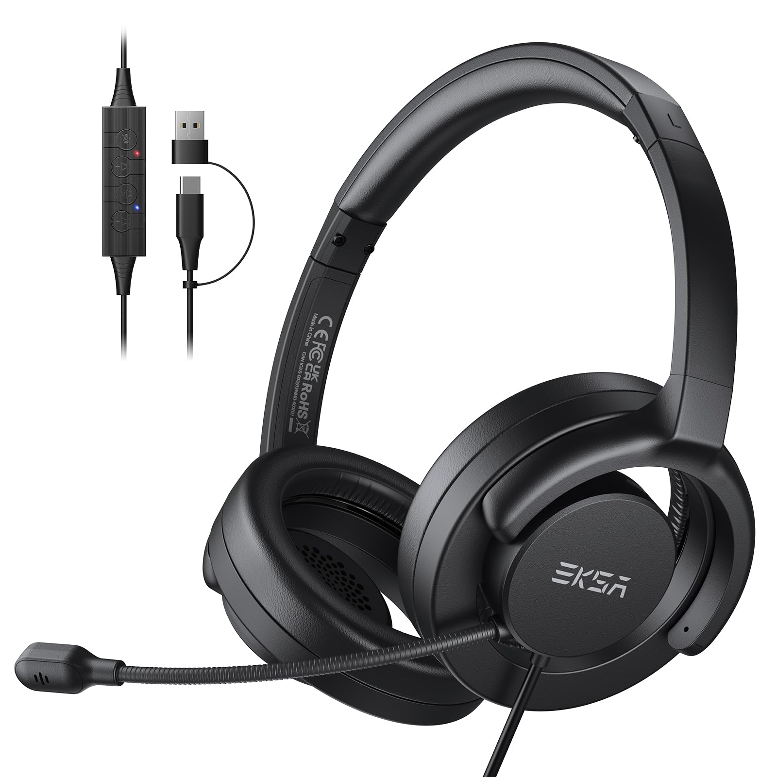 Amazon.com: EKSA H27 USB Computer Headset with Microphone for Work