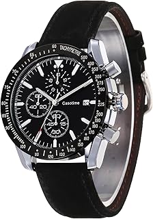 Casotime Men's Leather Band Chronograph Watch - 30M Waterproof Big Face Analog Quartz Date - Work Sport Casual Classical Fashion Designer Dress Wrist Watch - Elegant Gift for Men