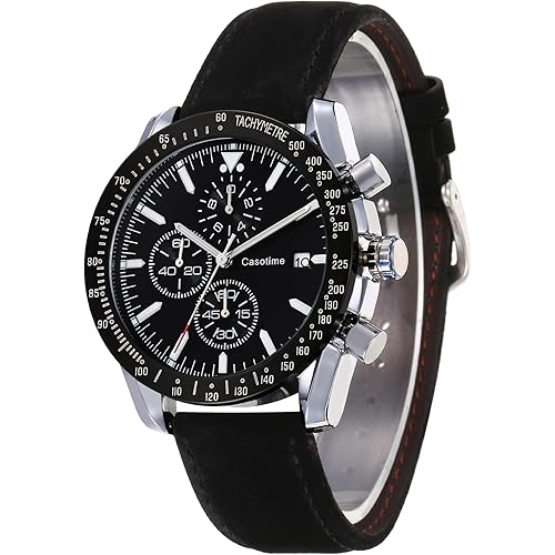 Men's Leather Band Chronograph Watch - 30M Waterproof Big Face Analog Quartz Date - Work Sport Casual Classical Fashion Designer Dress Wrist Watch - Elegant Gift for Men