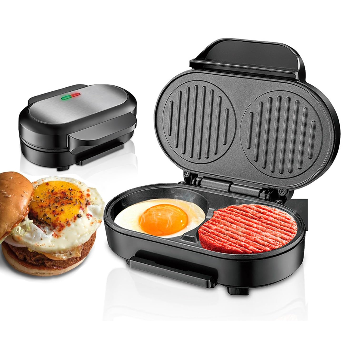 Breakfast Sandwich Maker, Double Mini Grill Maker, Burger Press Patty Maker, Breakfast Station, Make Egg Muffin Sandwiches Burgers Hot dogs & Pancakes