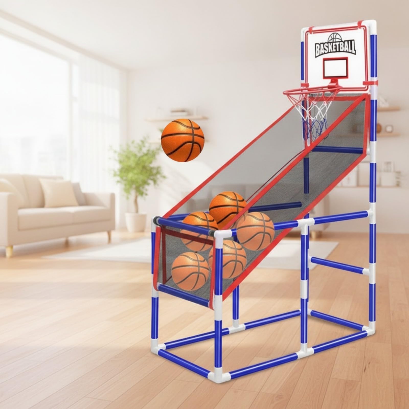 Set Baloncesto con Bomba Inflado | Compacto, Baloncesto con Soporte Inpendiente, Colores Vibrantes, para Patio