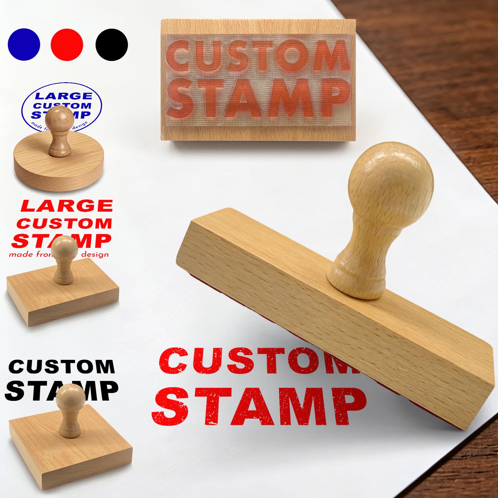 Custom Logo Stamp Personalised Wood Rubber Stamps with Logo Text Circle Square Rectangle for Business, Office, Creative Projects