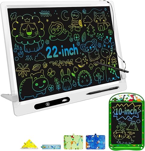 Tableta de escritura LCD para niños, paquete de 2 tablas de dibujo coloridas de 22 pulgadas + 10 pulgadas, tableta de escritura para niños con