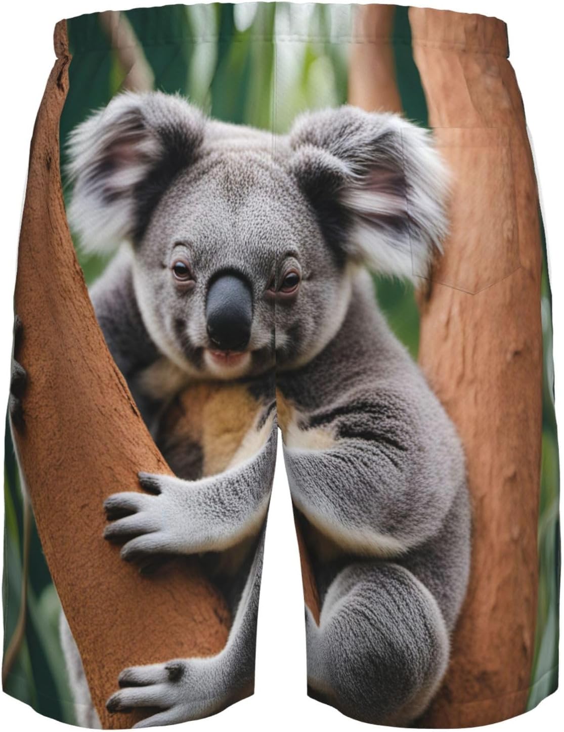 Mens Hugging Tree Koala Print Beach Shorts,Casual Summer Shorts for Men,Quick Dry Polyester