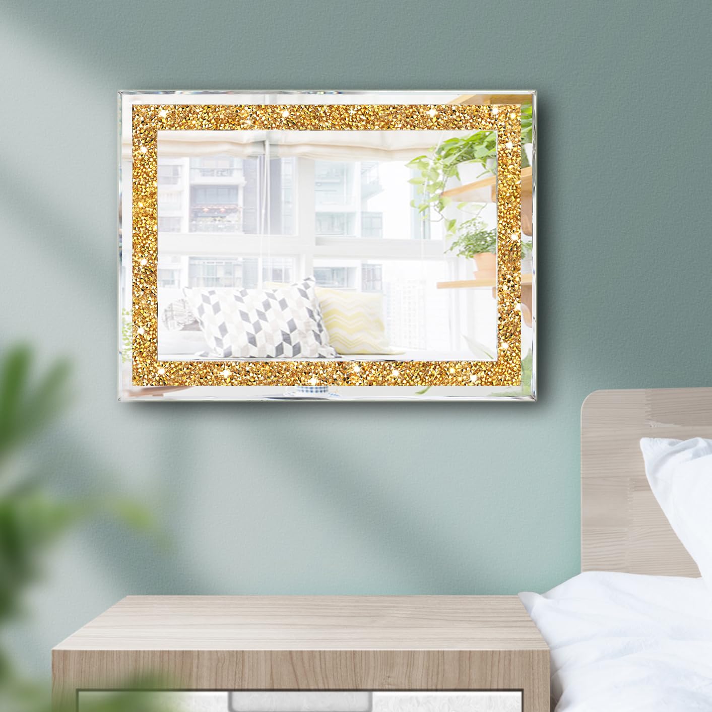 ZOLAPI Lot de 2 miroirs muraux en cristal avec strass et diamants pour couloir, accents dorés, pour salle de bain, chambre à coucher, 27,9 x 38,1 cm