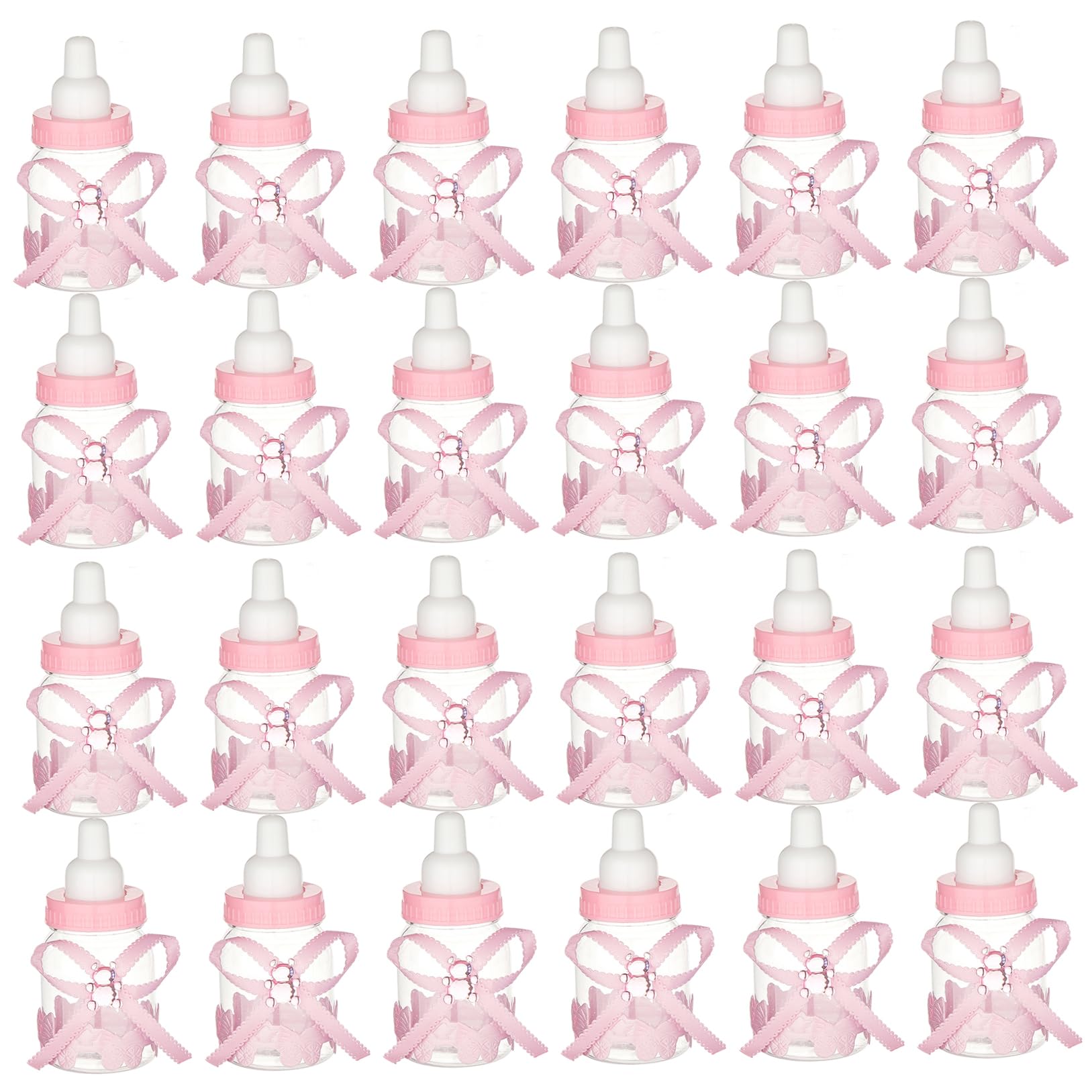 Uanqfegy Mini Baby Bottles - 24Pcs Fillable Candy Baby Bottles Bulk with Ribbon, for Boys Girls Party Supplies Baptism Christening Birthday