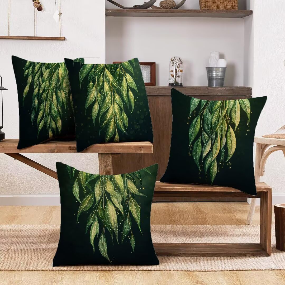 4 Stück Kissenbezüge 50x50cm, Grün Samt Zierkissenbezug Schwarz Couch Zierkissenbezug, Exquisiter Deko Kissenbezüge für Deko Wohnzimmer, Sofa Schlafzimmer Couch. CX-2414