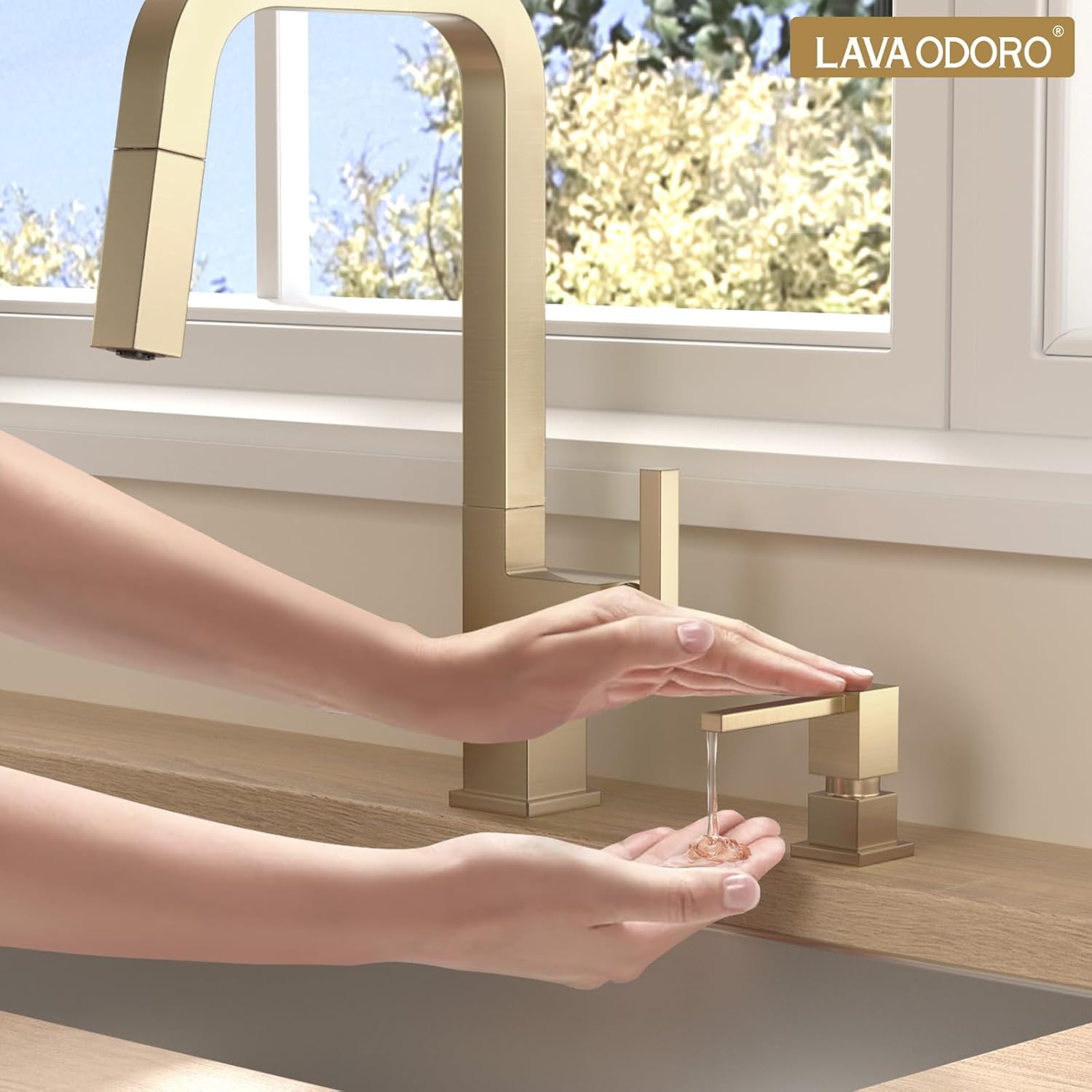 Lava Odoro Champagne Gold Kitchen Faucet with Soap Dispenser for Kitchen Sink, Kitchen Sink Faucet and Soap Dispenser Set
