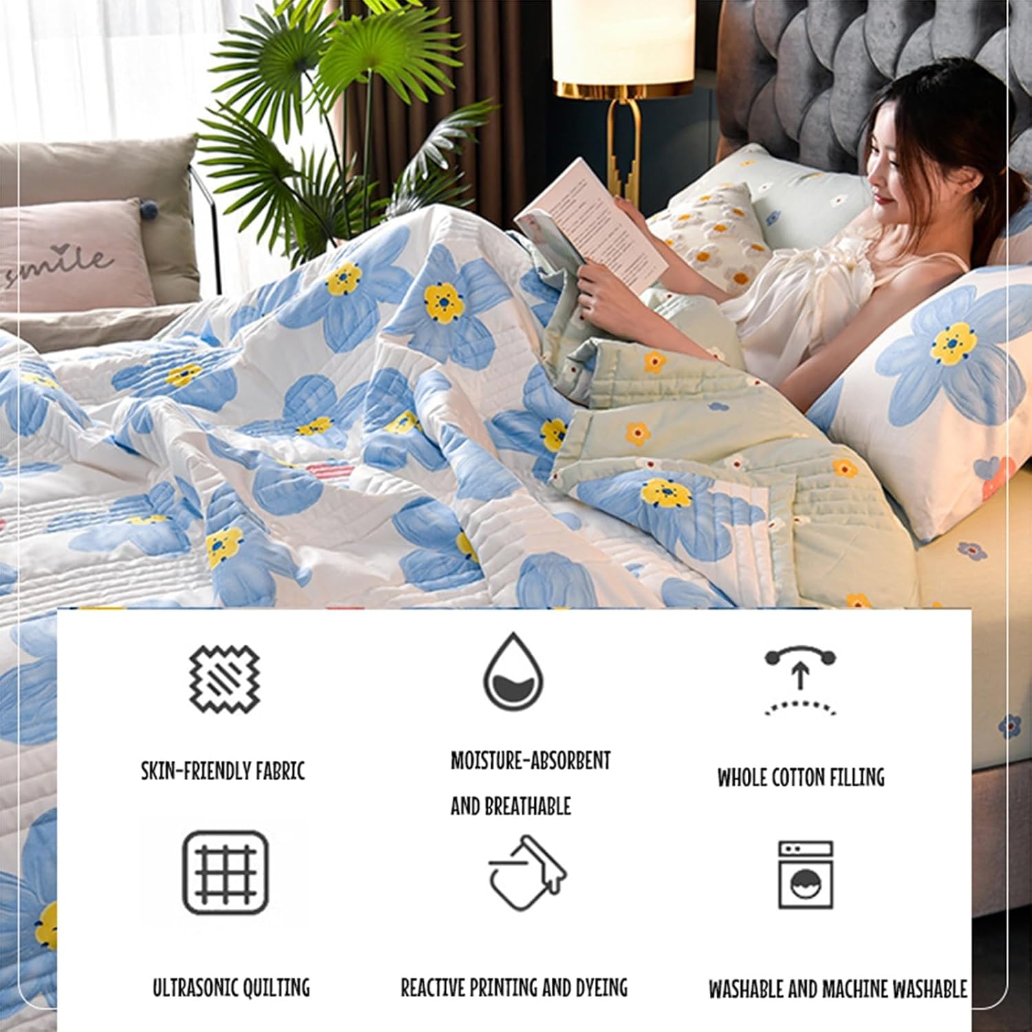 Lightweight Summer Bedspread Quilt, Blanket Quilted Summer Quilt Cotton Breathable Comforter, Washable Quilts Quilted, For All Season (Color : H, Size : 150x200cm)