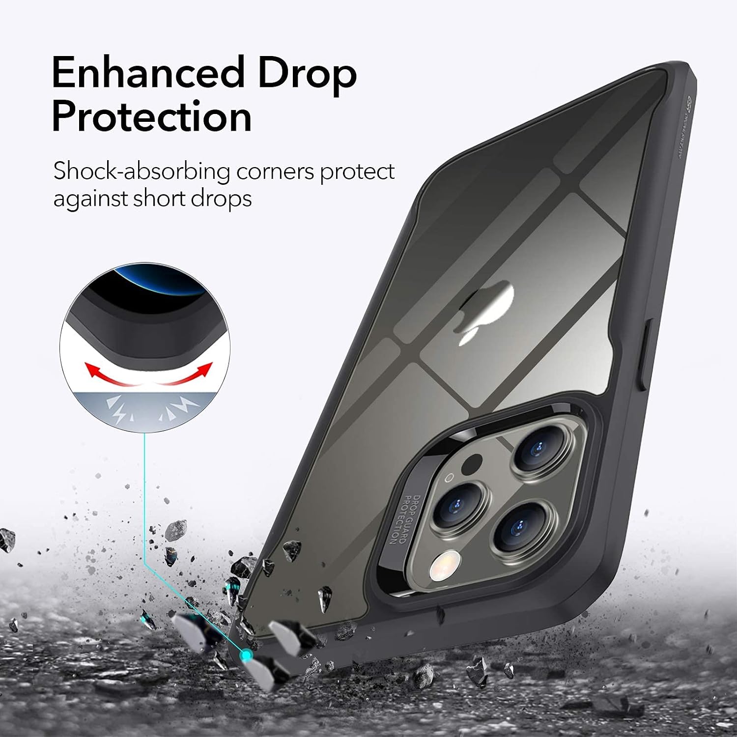 ESR Hybrid Sidekick Compatible with iPhone 12 Case and iPhone 12 Pro Case with 2 Tempered Glass Screen Protectors [Anti-Yellowing Hard Back] [Shockproof Protection] [Ergonomic Bumper], 6.1", Black