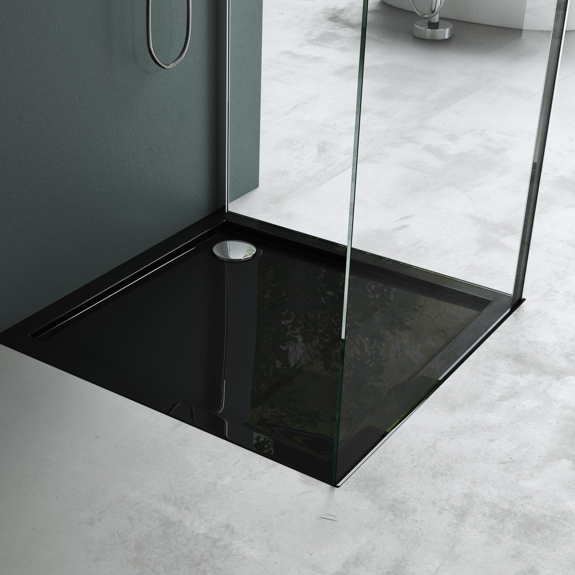 Mai & Mai Shower Tray Bathroom | Acrylic | Black | Square Shower Tray | WDH: 90×90×4cm | Durable Modern Shower Base for Shower Enclosures Faro1