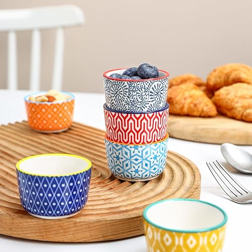 Miniatura 28 de Selamica Ramequines de cerámica de 4 onzas, Ramekins de crema Brulee aptos para horno, platos de natillas de soufflé para hornear, mini cuencos