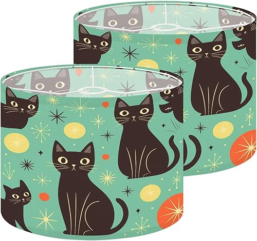 Farmhouse Lampshades Lamp Shades set of 2 Cheerful Black Cats Bright Retro Futuristic Colors Light Shade for Table Lamps Floor Lamps Drum Lamp