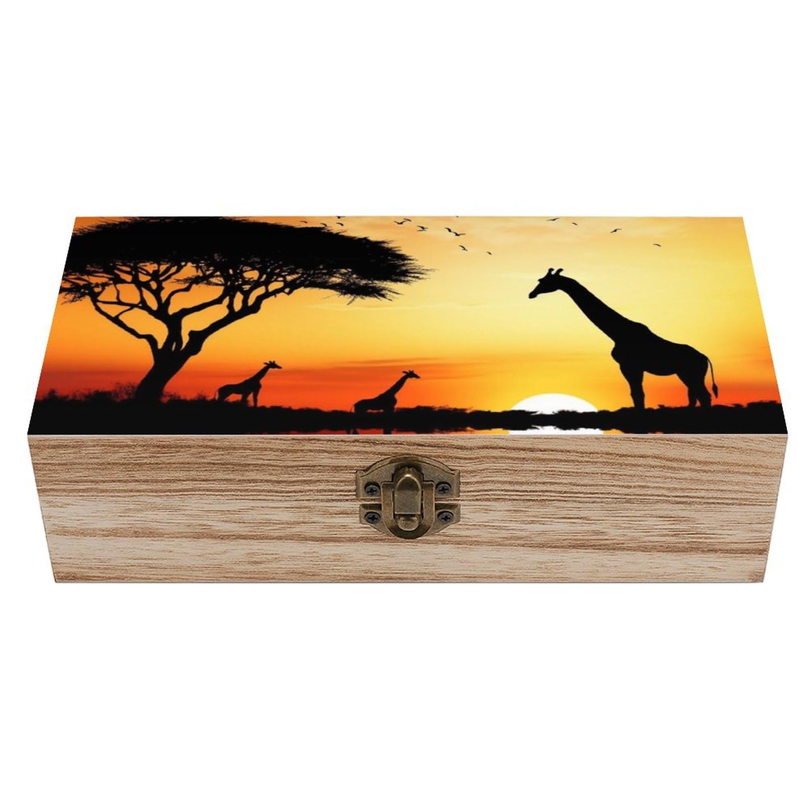 Peiyeety Black Giraffe Sunset Wooden Box Wooden Jewelry Box With Hinged Lid Decorative Keepsake Boxes Wood Storage Boxes Decorative Storage Bin For Wedding,Party,Gift,Diy Craft,Hobbies,Home Decor