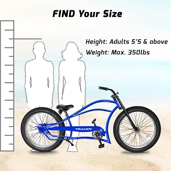 Tracer Siena Beach Cruiser Bike for Adults 26/29 Inch Chopper Stretch Bike with Wheels Fat Tire Hi Ten Steel Frame 1/3/7 Speed Complete Cruiser Bike Multiple Colors