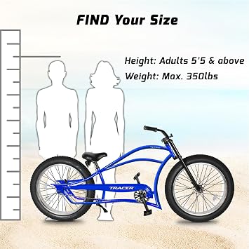 Tracer Siena Beach Cruiser Bike for Adults 26/29 Inch Chopper Stretch Bike with Wheels Fat Tire Hi Ten Steel Frame 1/3/7 Speed Complete Cruiser Bike Multiple Colors