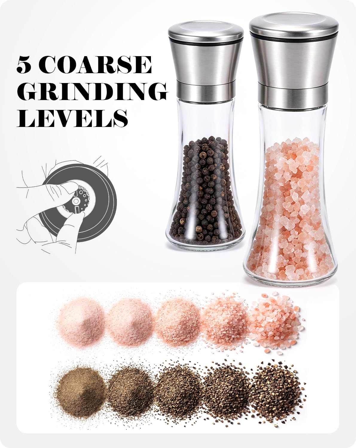 Salt & Pepper Grinder Set - Adjustable Ceramic Mills -3