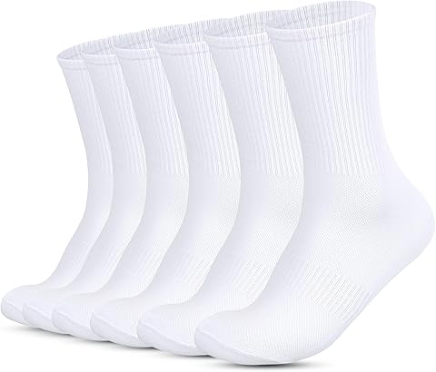 6 Pares Calcetines Media Caña Deporte Hombre Mujer, Antideslizantes Calcetines Largos Transpirables, Calcetines Blancos 38-43