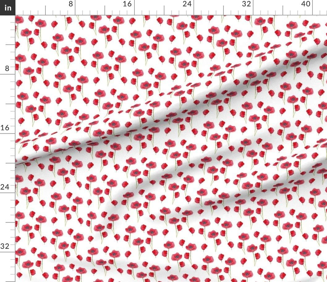 Spoonflower Fabric - Red Poppies Botanical Poppy Wildflowers Plants Home Decor Watercolor Printed on Petal Signature Cotton Fabric by The Yard - Sewing Quilting Apparel Crafts Decor