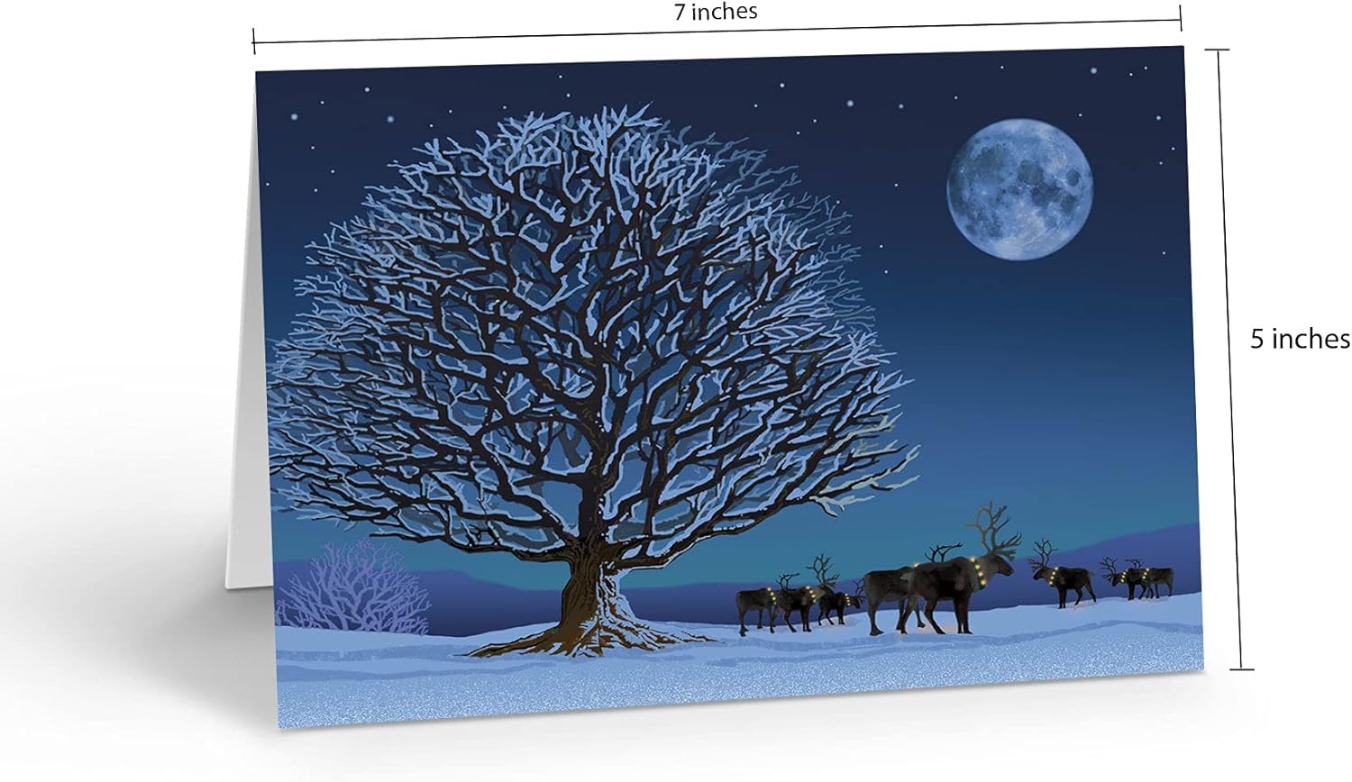 Stonehouse Collection Personalized Reindeer Under Moonlight Christmas Card - 24 Custom Holiday Cards & Envelopes - Winter Night (Personalized)