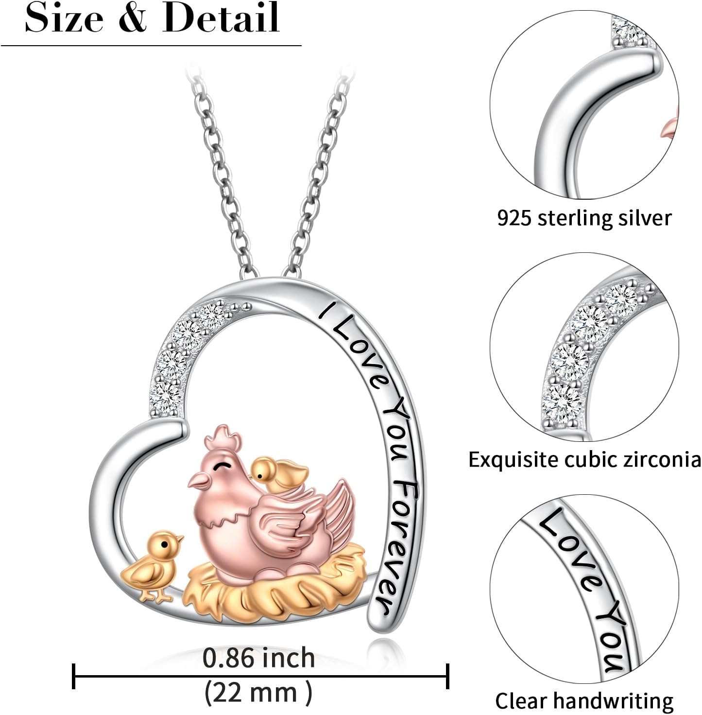 S925 Sterling Silver Chicken Necklace Mother Hen Necklace Cute Animal Pendant Jewelry Gift For Women - Image 5