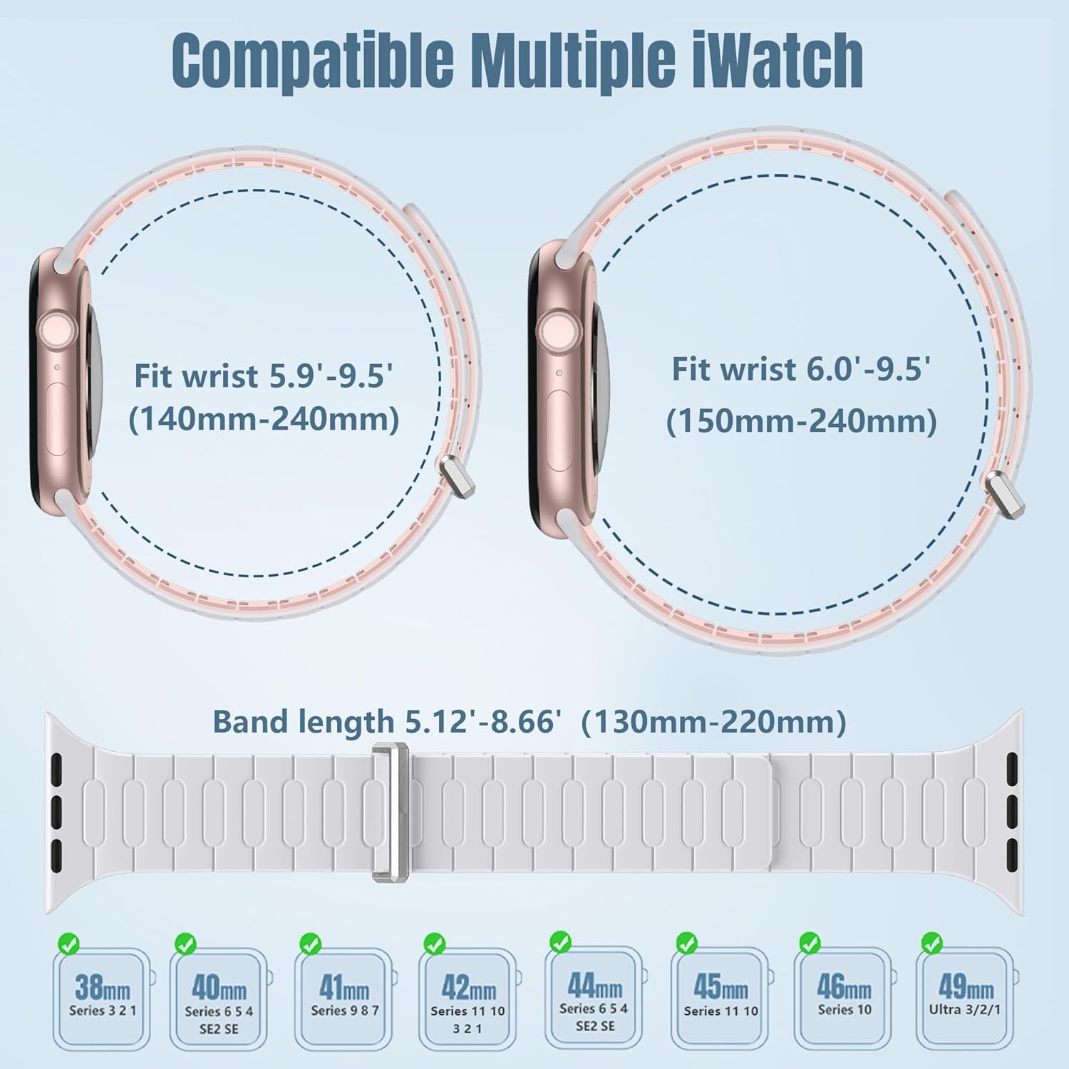 Easuny Magnetic Silicone Band Compatible with Apple Watch Bands for Women 40mm 41mm 42mm 38mm 44mm 45mm 46mm 49mm Men, Sport Waterproof Security Strap for iWatch Series 11 SE 3 2 10 9 8 7 6 5 4 Ultra - Image 9