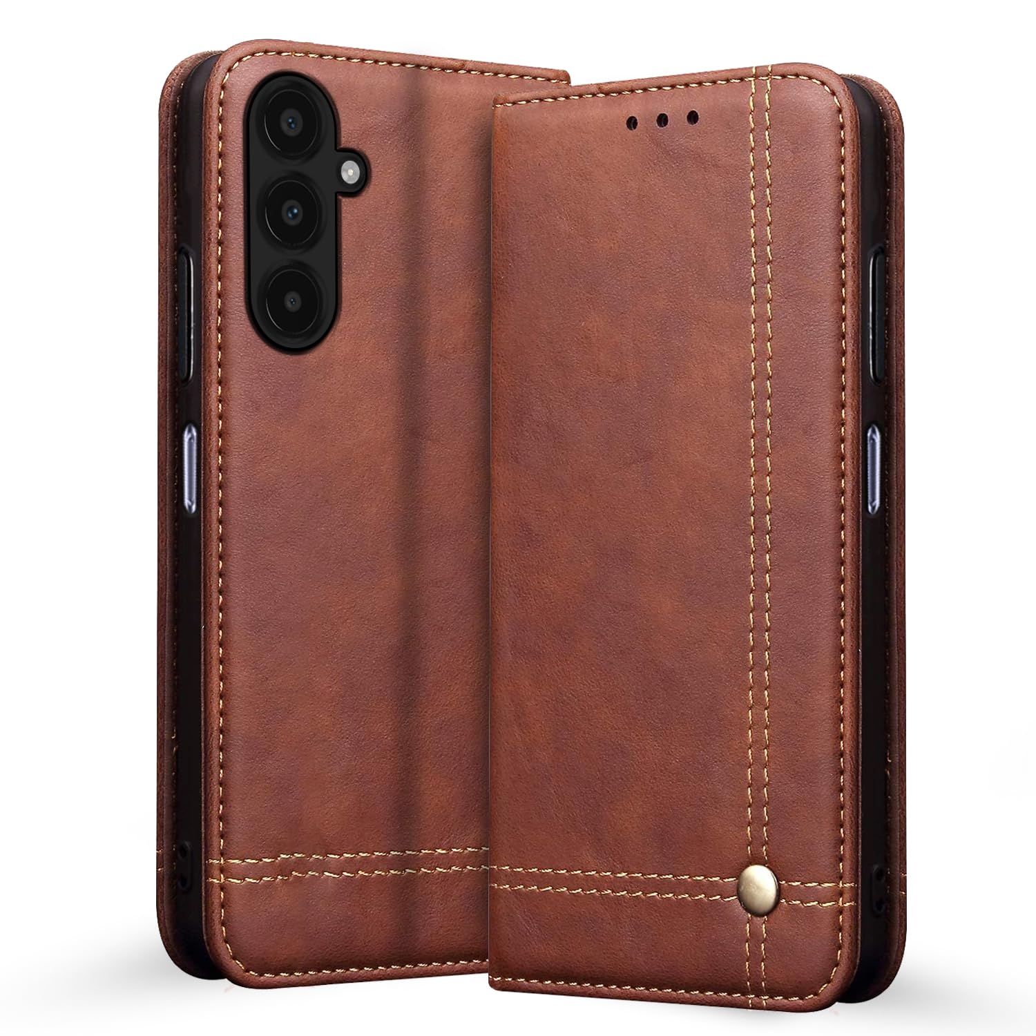 Pikkme Samsung Galaxy A15 5G Flip Cover | Genuine PU Leather Finish | Wallet Style with Inbuilt Pocket & Stand | Premium Look Magnetic Flip Case (Brown) (B0CS3DYVNG) Amazon Price History, Amazon Price Tracker