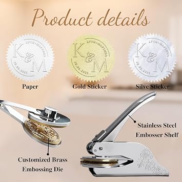 Personalized Wedding Embossing Stamp Machine, Custom Wedding Stamps, Can Print Names, Letters, and Initials. 1.6/2 Inch, Suitable for Wedding Invitations