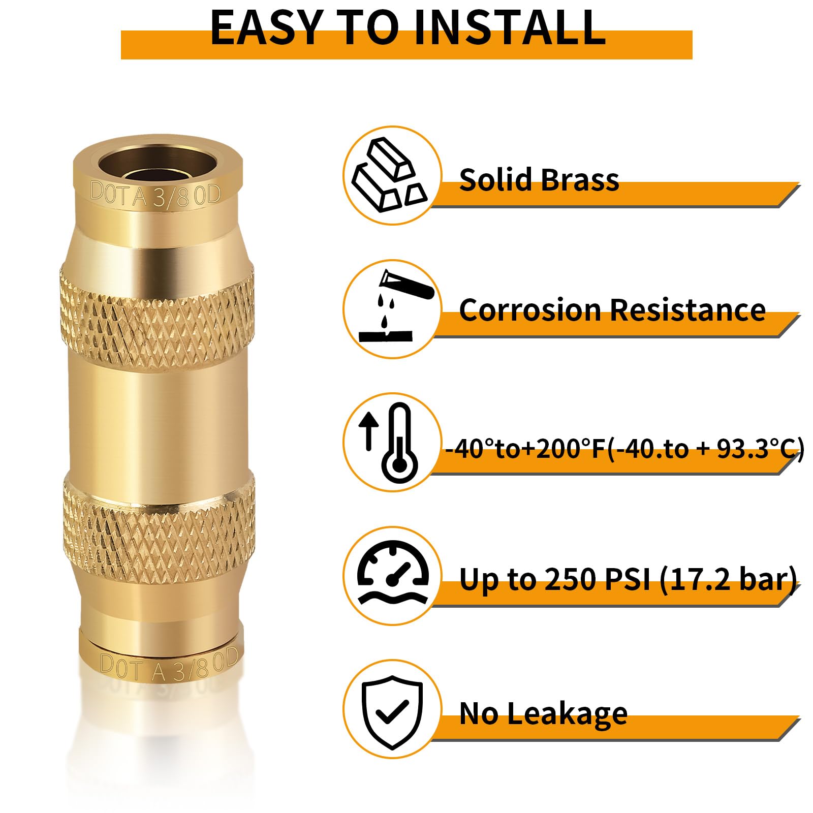 MuHize 3/8" Brass Push To Connect Air Brake Line Fittings Dot Quick Connect Union Repair Kit For Semi Truck Trailers 4pcs - View #6