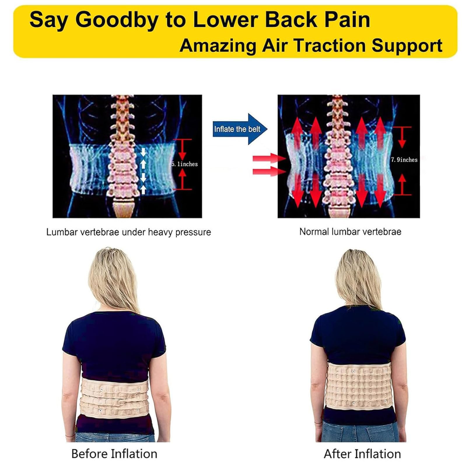 Cintura di Supporto lombare per Alleviare i Dolori lombari, Gonfiabile per Alleviare i dolori Muscolari e Prevenire le lesioni per la Correzione Della Postura
