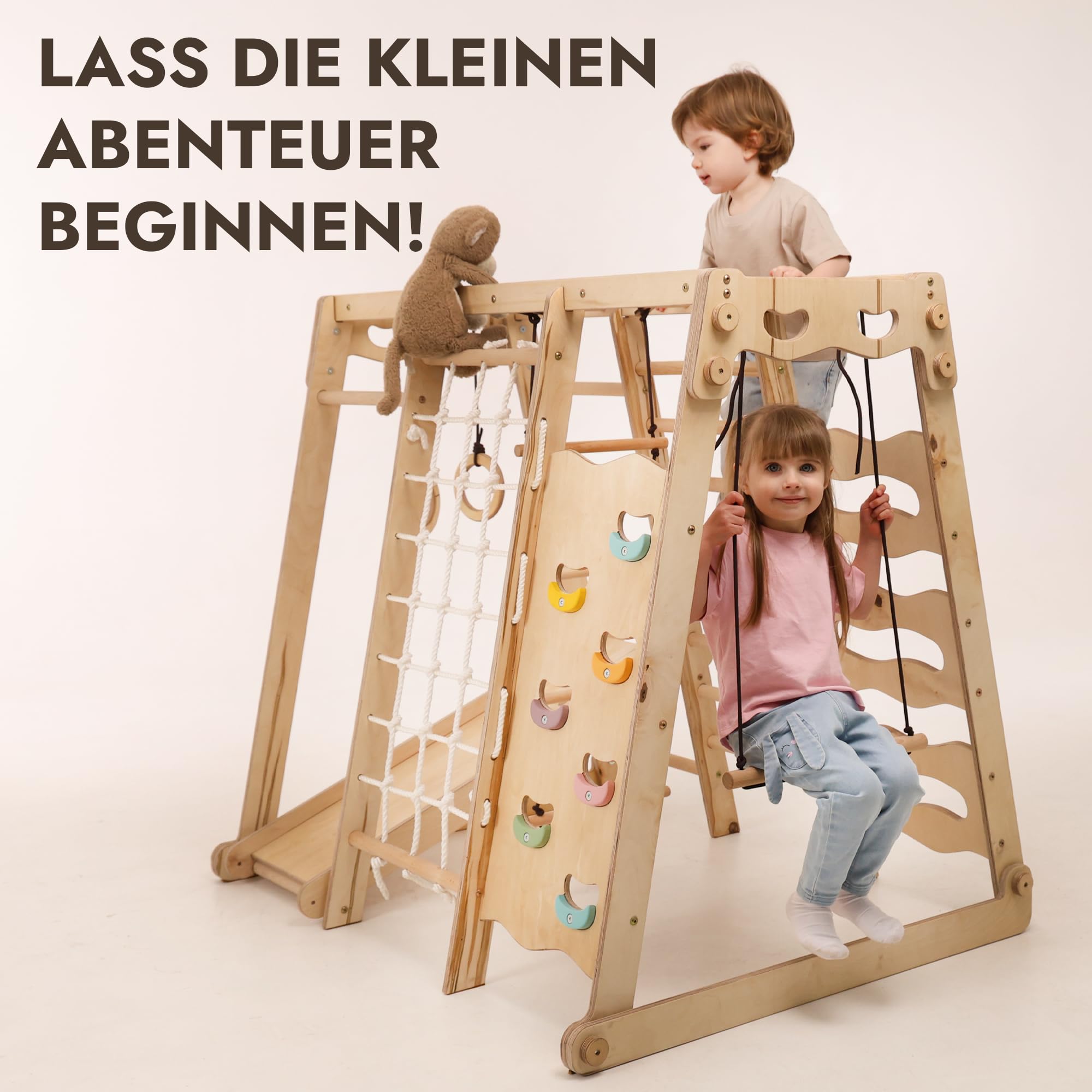 Goodevas Juego de escalada 9 en 1 para interiores para niños, juego de escalada Montessori con tobogán, columpio, pared de escalada, triángulo de escalada – parque de juegos para dormitorio infantil
