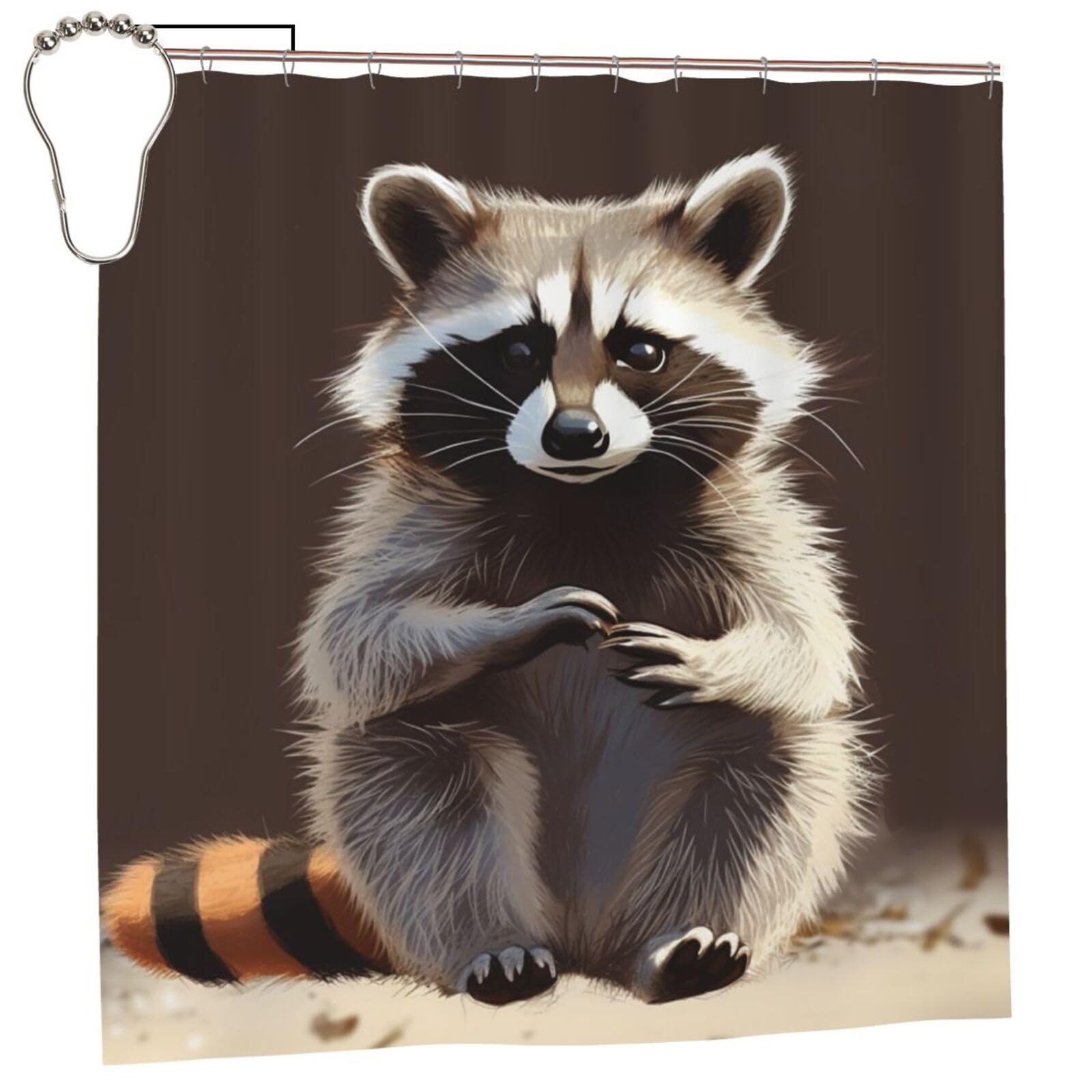 FodPand Cute Raccoon Shower Curtain 70"x70" Waterproof Long Bathroom Curtain Heavy Duty Thick Cloth Bath Curtain Set with Hooks, Modern Abstract Art Pattern Bathroom Shower Curtains