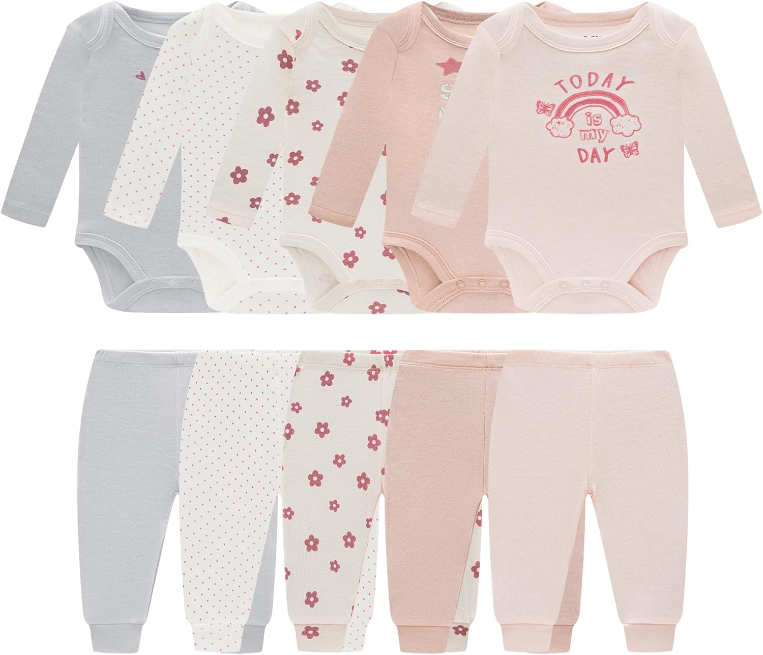 Baby Newborn Layette 10-Piece Clothing Sets Soft Cotton Bodysuits Pants Sets for Baby Boys Girls Toddler Unisex
