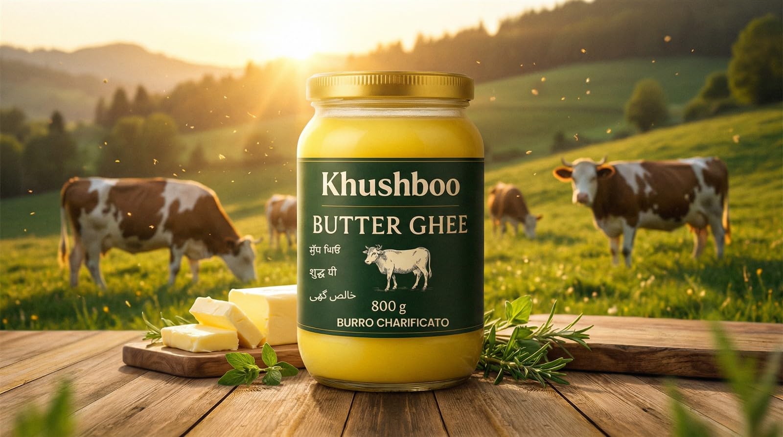 Khushboo Butter Ghee mit Vitamin A & D 10x 800g Butterschmalz, laktosefrei, hoher Rauchpunkt, für Chicken Tikka Masala, Dhal & Curry-Variationen mit Reis, ideal für indische & pakistanische Rezepte