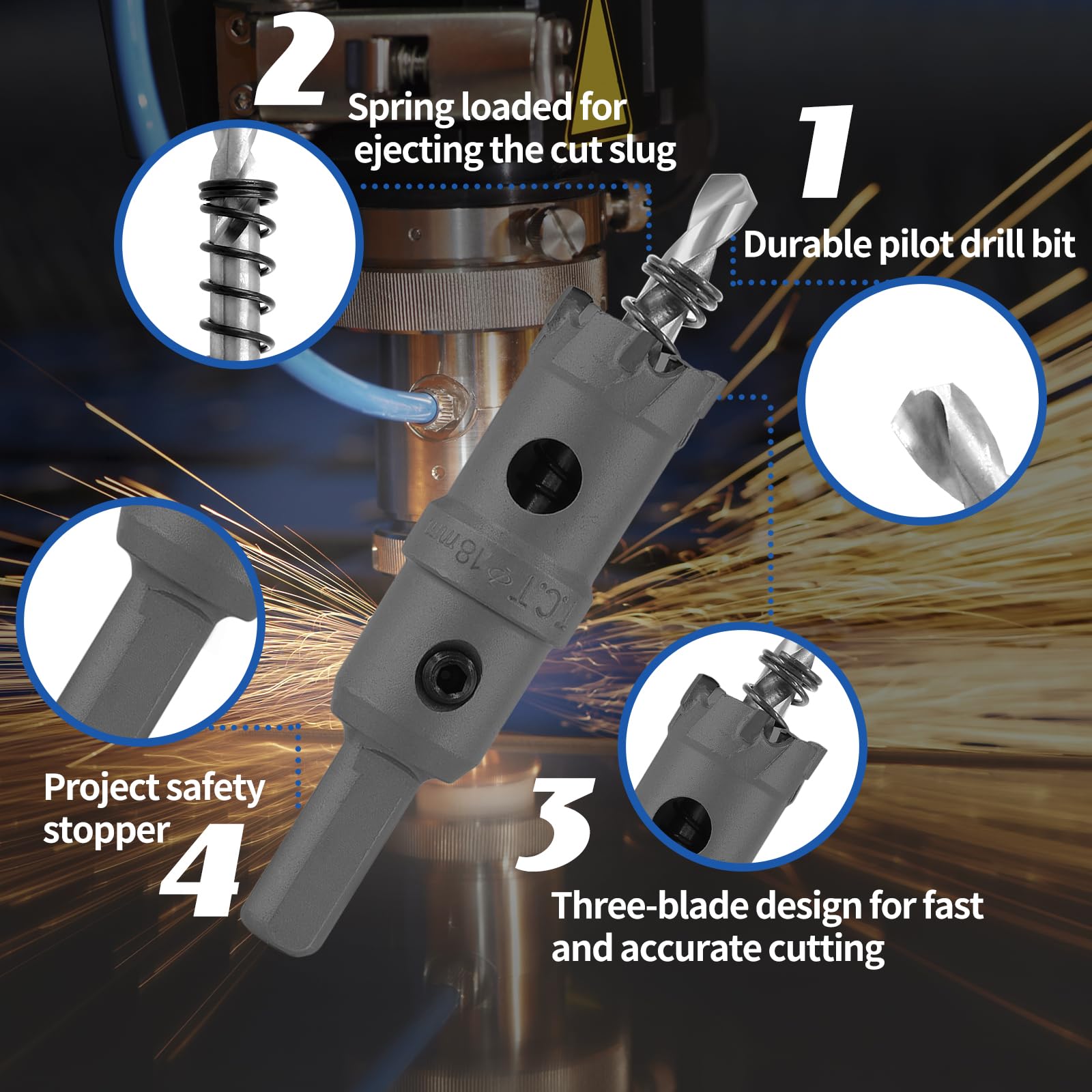 Cjueiom TCT Carbide Hole Saw 18mm / 7/10 Inch Hole Saw Drill Bit, Metal Hole Cutter with Pilot Drill Bit - Image 2