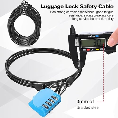 Miniatura 4 de Paquete de 12 cables de seguridad para equipaje con bucles de 4 pies de 0.118 in, recubierto de acero trenzado, cable de bicicleta de doble bucle,