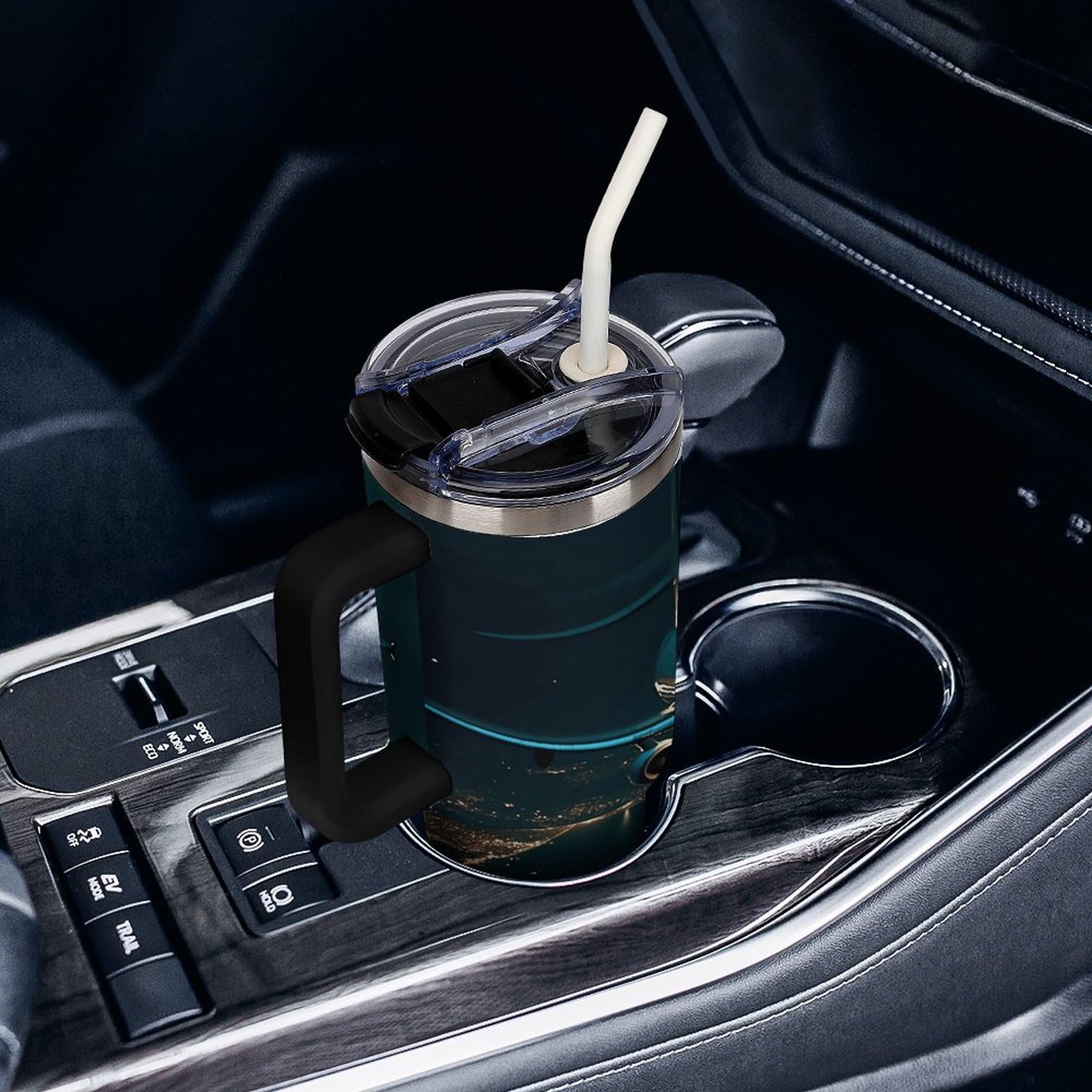 Autobecher aus 304 Edelstahl, 1,2 l, Flugzeug fliegt bei Nacht, Becher mit Strohhalm und auslaufsicherem Deckel – großes Fassungsvermögen, vakuumisolierter Reisebecher für Auto-Becherhalter