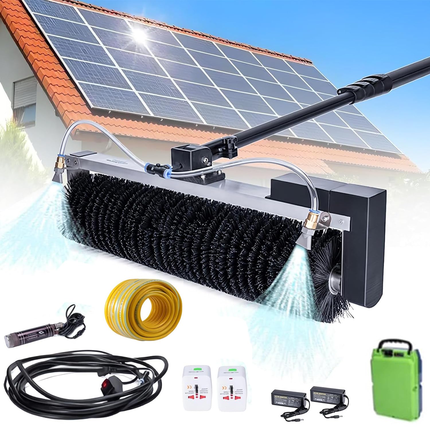HADECOLL Solar Panel Cleaner Kit, 60Cm Roller Brush, Adjustable Pole, Battery & Water System For Efficient Pv Panel And Glass Cleaning, 11Ft,Size_Name-7.5M/24Ft