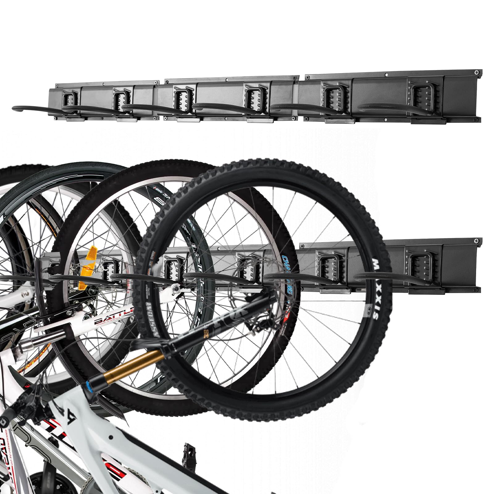 Soporte de pared para bicicletas de garaje, 6 soportes para bicicletas y 6 ganchos para casco, carga máxima de 270 kg, 160 cm