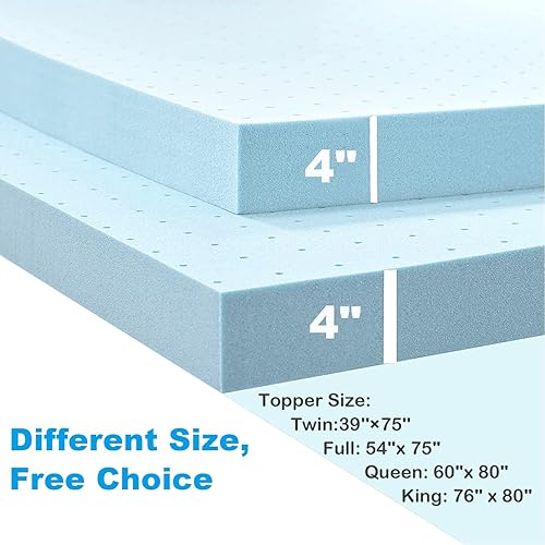 Miniatura 7 de NAFORT Cubrecolchón de espuma viscoelástica de 4 pulgadas, con infusión de gel refrescante ventilado, almohadilla de cama que alivia la presión para