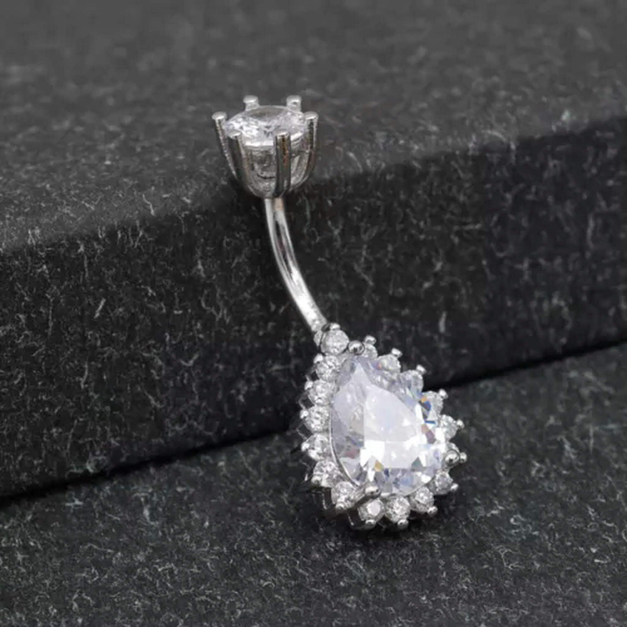 Piercing all'ombelico con Ciondolo a Goccia in Argento Sterling, con zirconi cubici, A4398-10mm