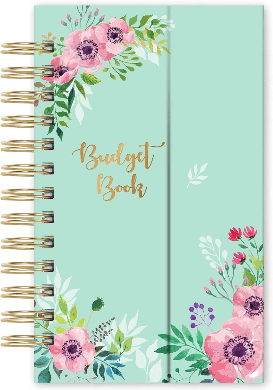 Budget Planner - Undated Monthly Bill Organizer with Pockets, Expense Tracker Notebook, Compact Size 7.56" x 4.72" (Smaller Than A5), Budgeting Journal and Financial Planner - Green Flower
