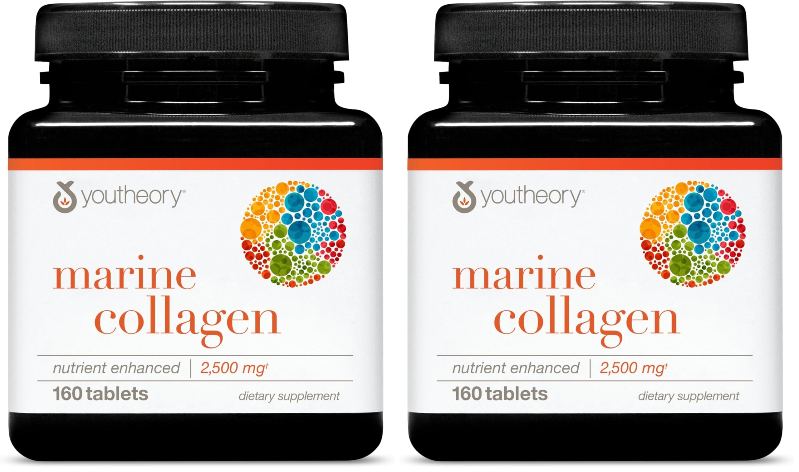 Youtheory Marine Collagen - 2,500 mg Hydrolyzed Collagen - Supports Skin* - Fish-Sourced Supplement with Vitamin C, A, E, B6, B12 & More - Highly Digestible & Absorbable - 160 Tablets (Pack of 2) 160 Count (Pack of 2)
