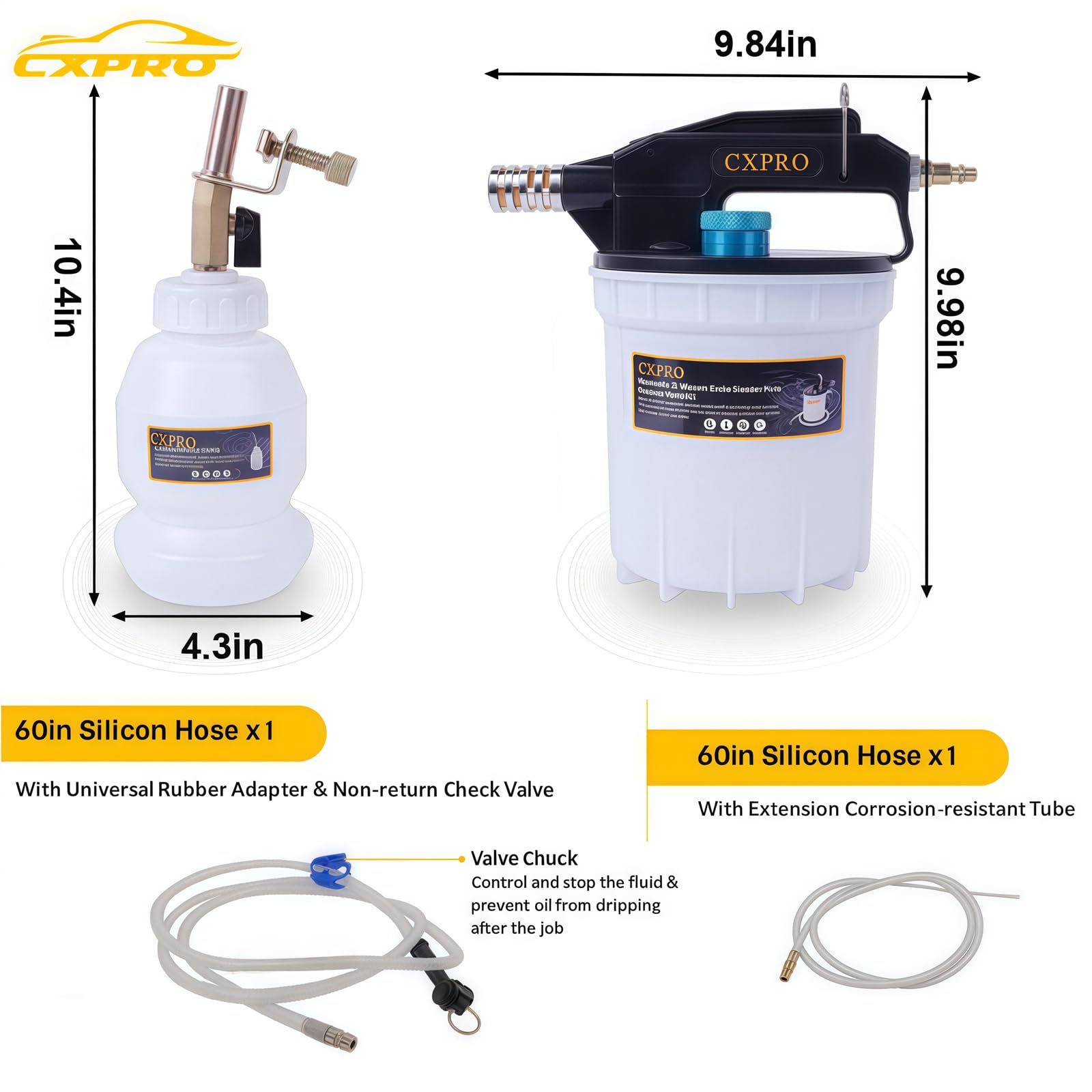 Kit de purga de frenos, kit de purga de frenos al vacío con extractor de líquido de frenos de 2 L y botella de recarga de 1 litro, kit de purga de embrague de presión con 19 adaptadores