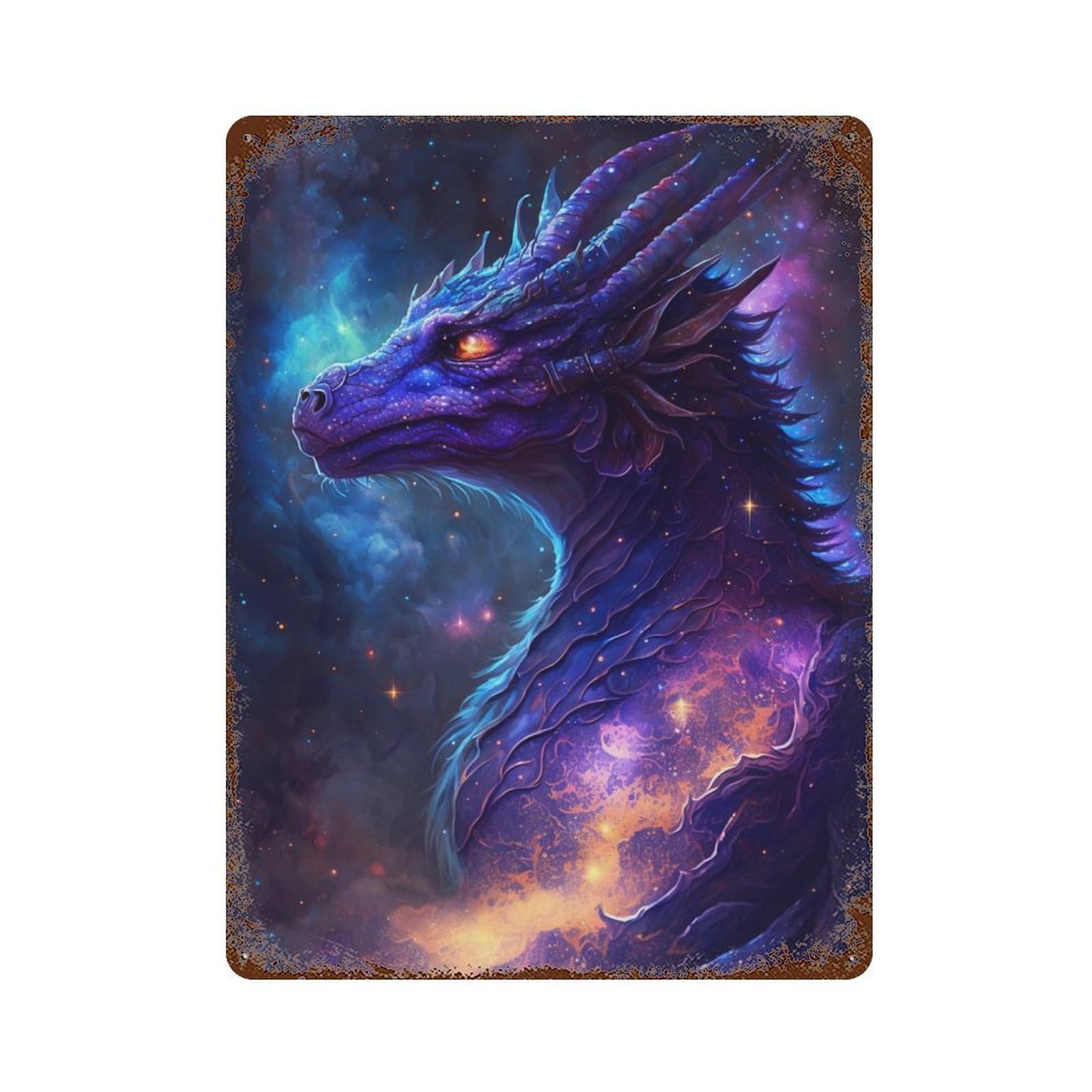 Vintage Metal Tin Sign Galactic Dragon Art Print -5 15.7"x11.8", Classic Wall Plaque for Pub, Kitchen And Man Cave Decor