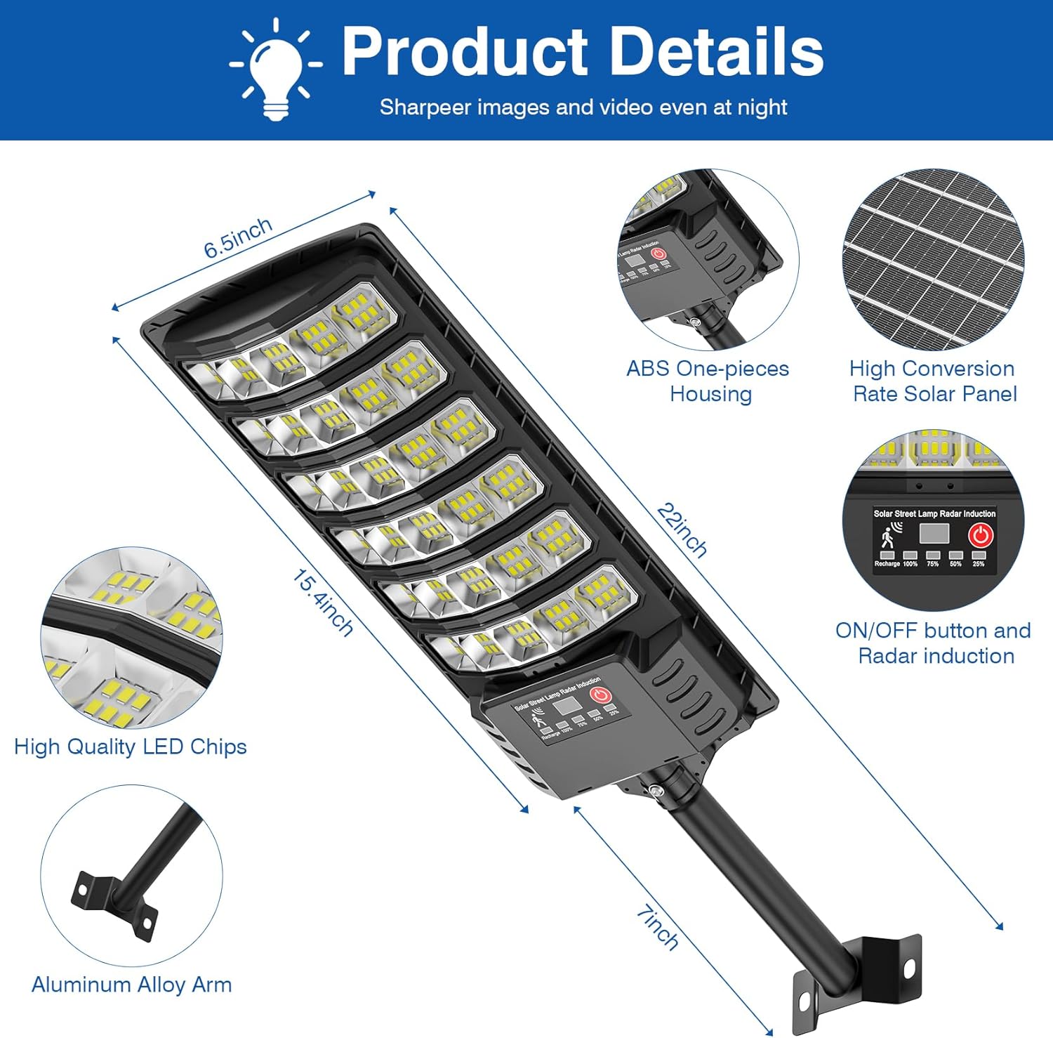 Solar Street Lights Outdoor Waterproof,48000LM 320°Wide Angle Flood Light, LED Solar Parking Light with Motion Sensor and Remote Control for Outdoor, Streets, Courtyards,Parking Garages,4Pack