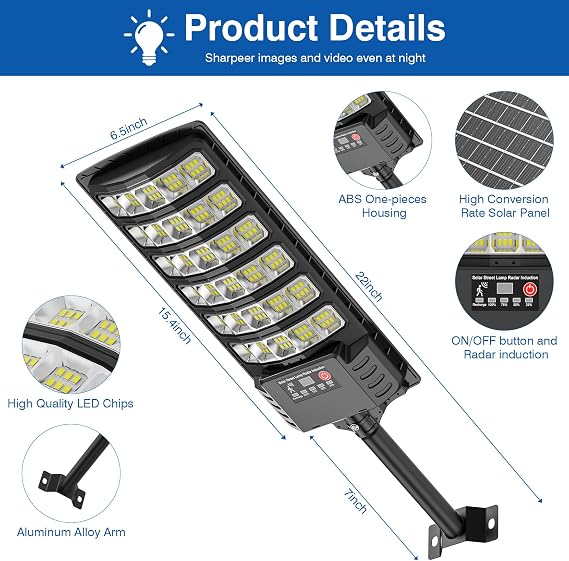 Solar Street Lights Outdoor Waterproof , 6500K 320Wide Angle Flood light, LED Solar Parking Light with Motion Sensor and Remote Control for Outdoor, Streets, Courtyards,Parking Garages,-4Pack