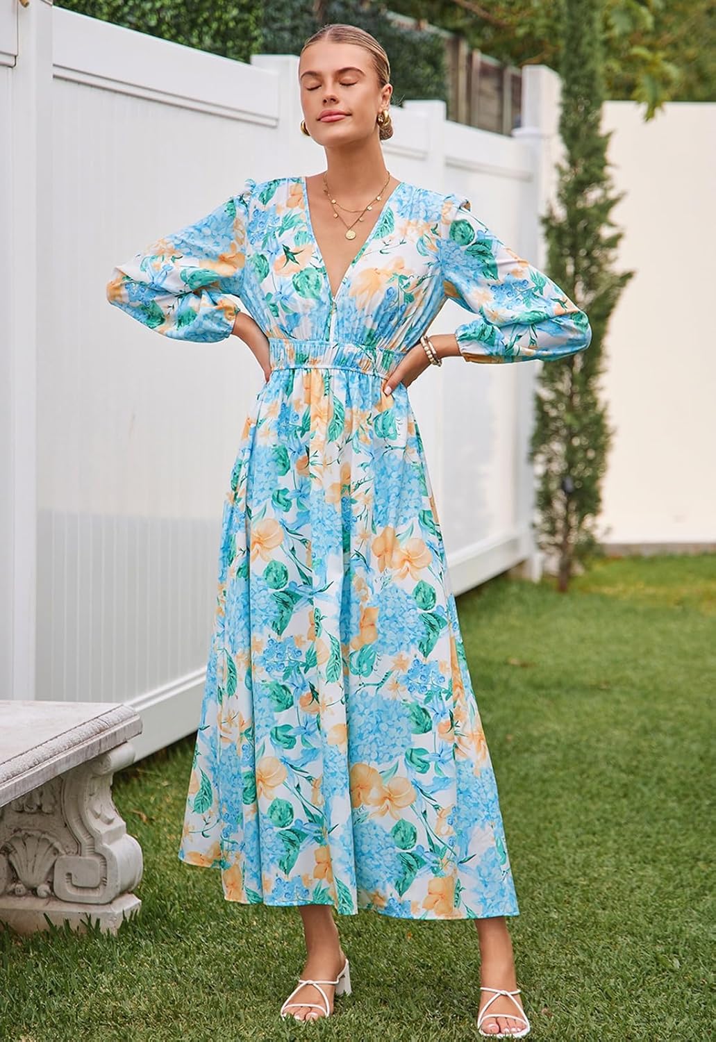 Sissyaki Womens Long Sleeve Summer Maxi Dress 2026 Floral Dress Spring Wedding Guest Dress - Image 3